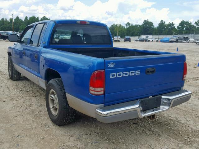 1B7GL2AN6YS722178 - 2000 DODGE DAKOTA QUA BLUE photo 3