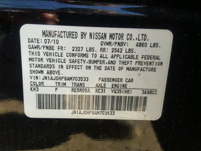 JN1AJ0HP9AM703533 - 2010 INFINITI EX35 BASE BLACK photo 10