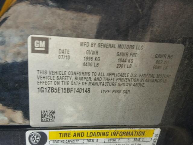 1G1ZB5E15BF140148 - 2011 CHEVROLET MALIBU LS შავი ფოტო 10