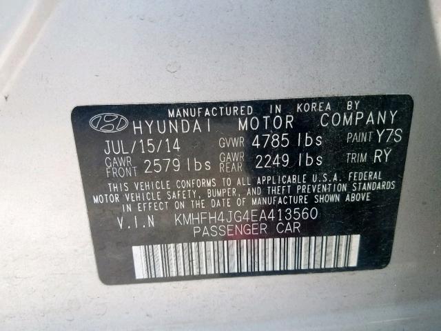 KMHFH4JG4EA413560 - 2014 HYUNDAI AZERA GLS SILVER photo 10