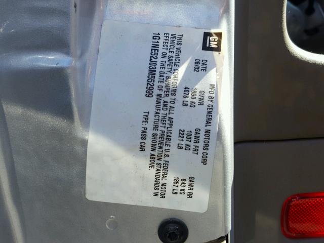 1G1NE52J03M552999 - 2003 CHEVROLET MALIBU LS ვერცხლისფერი ფოტო 10