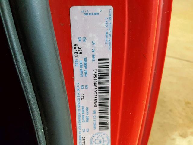 3VWBB61C2WM015861 - 1998 VOLKSWAGEN NEW BEETLE Qırmızı foto 10