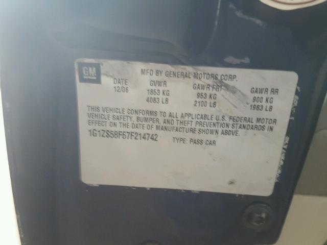 1G1ZS58F67F214742 - 2007 CHEVROLET MALIBU LS შავი ფოტო 10