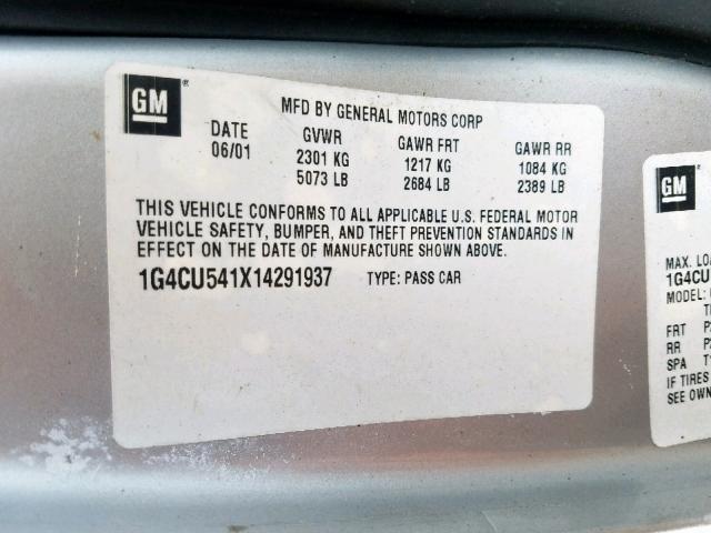 1G4CU541X14291937 - 2001 BUICK PARK AVENU SILVER photo 10