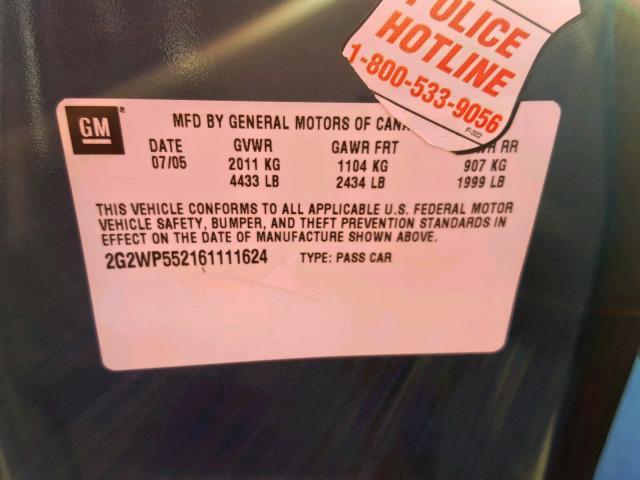 2G2WP552161111624 - 2006 PONTIAC GRAND PRIX BLUE photo 10