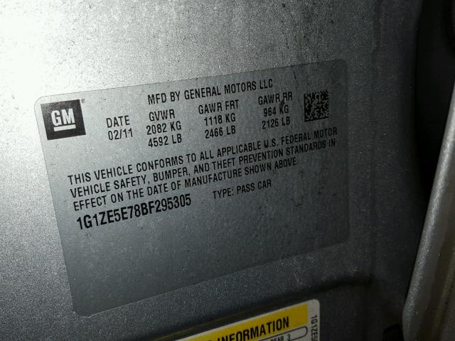 1G1ZE5E78BF295305 - 2011 CHEVROLET MALIBU LTZ 银色 照片 10