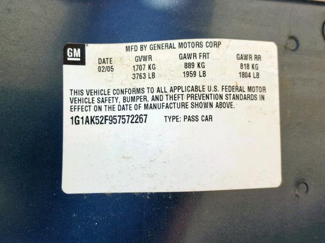 1G1AK52F957572267 - 2005 CHEVROLET COBALT BLUE photo 10