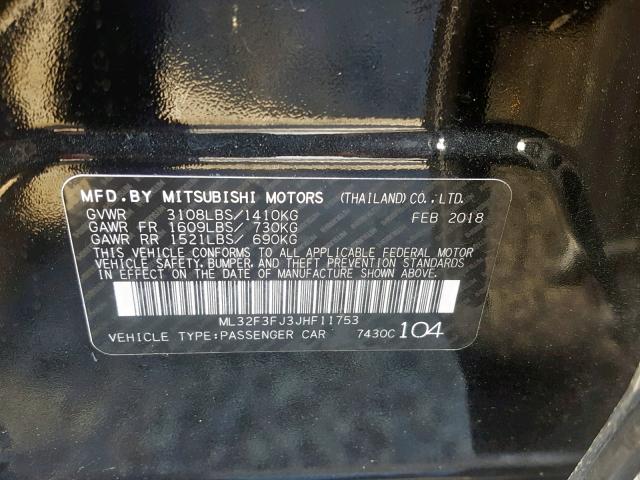 ML32F3FJ3JHF11753 - 2018 MITSUBISHI MIRAGE G4 BLACK photo 10