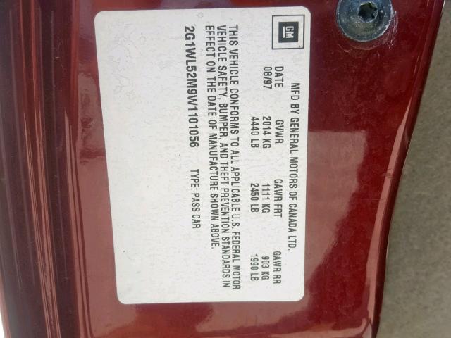 2G1WL52M9W1101056 - 1998 CHEVROLET LUMINA BAS 栗色 照片 10