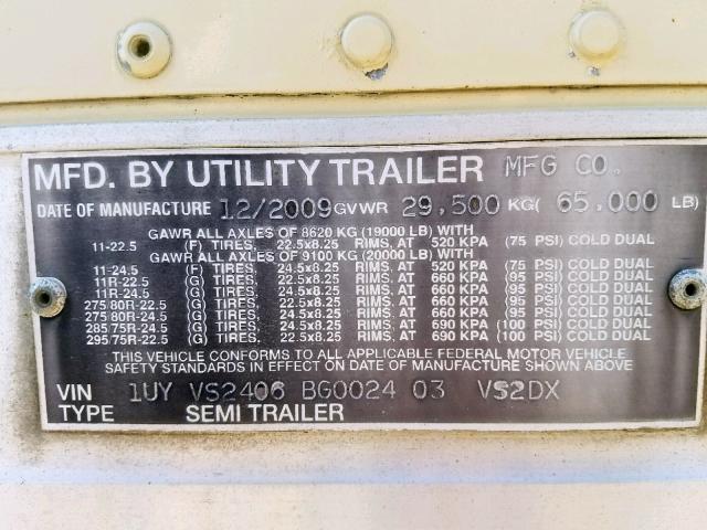 1UYVS2406BG002403 - 2009 UTILITY TRAILER ბეჟი ფოტო 10