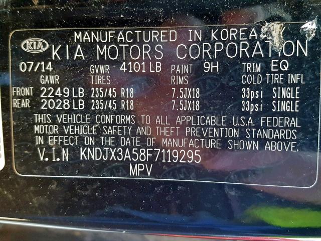 KNDJX3A58F7119295 - 2015 KIA SOUL ! BLACK photo 10