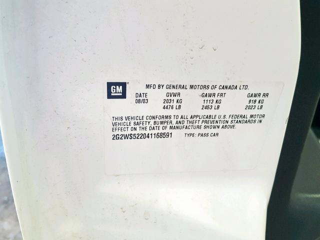 2G2WS522041168591 - 2004 PONTIAC GRAND PRIX WHITE photo 10