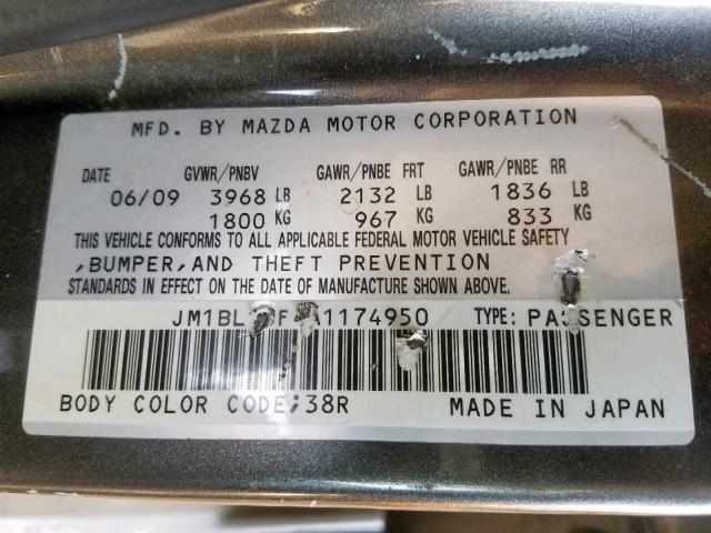 JM1BL1SF4A1174950 - 2010 MAZDA 3 I GRAY photo 10