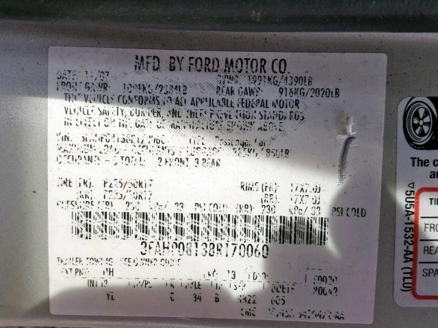 3FAHP08138R170060 - 2008 FORD FUSION SEL WHITE photo 10