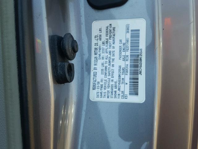 JNKCV64E68M125546 - 2008 INFINITI G37 BASE SILVER photo 10