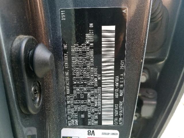 4T3ZA3BB0BU042090 - 2011 TOYOTA VENZA BASE GRAY photo 10