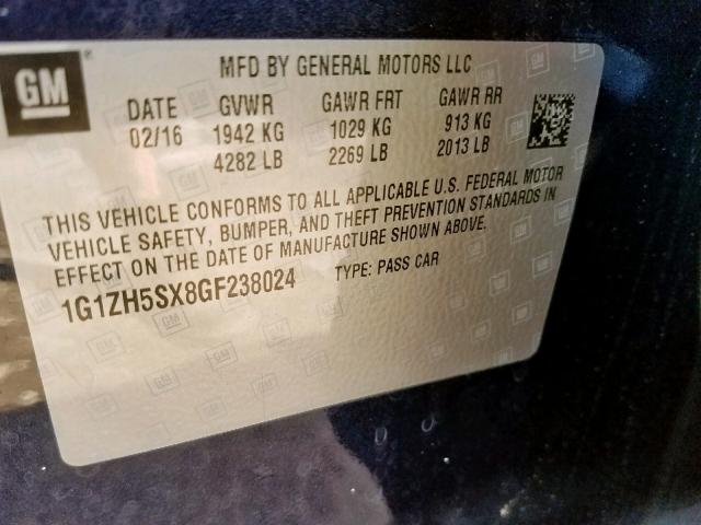 1G1ZH5SX8GF238024 - 2016 CHEVROLET MALIBU PRE CHARCOAL photo 10