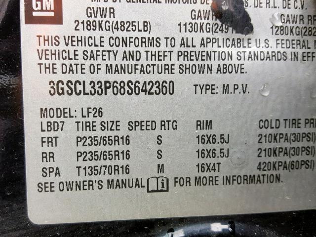 3GSCL33P68S642360 - 2008 SATURN VUE XE BLACK photo 10