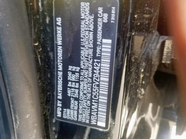WBAVM1C55FVZ94421 - 2015 BMW X1 SDRIVE2 BLACK photo 10