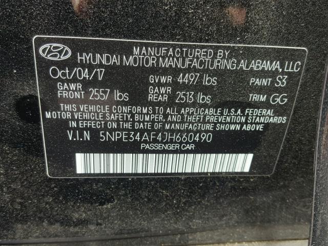 5NPE34AF4JH660490 - 2018 HYUNDAI SONATA SPO BLACK photo 10