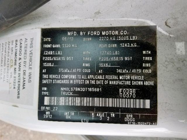 NM0LS7BN3DT165681 - 2013 FORD TRANSIT CO WHITE photo 10