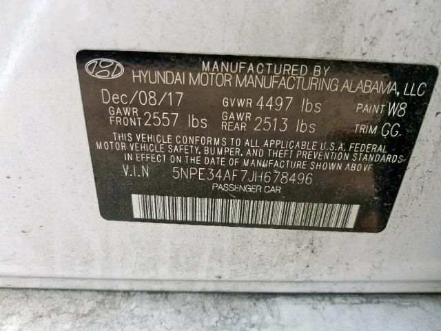 5NPE34AF7JH678496 - 2018 HYUNDAI SONATA SPO WHITE photo 10