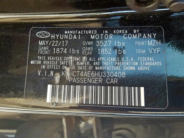 KMHCT4AE6HU330408 - 2017 HYUNDAI ACCENT SE BLACK photo 10