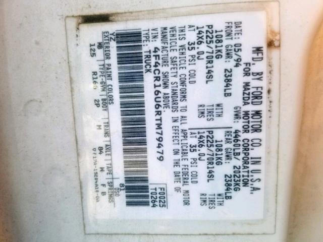 4F4CR16U6RTM79479 - 1994 MAZDA B3000 CAB WHITE photo 10