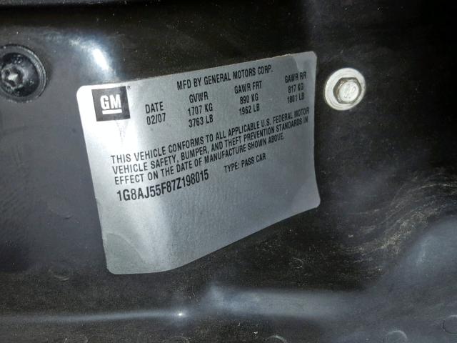1G8AJ55F87Z198015 - 2007 SATURN ION LEVEL GRAY photo 10