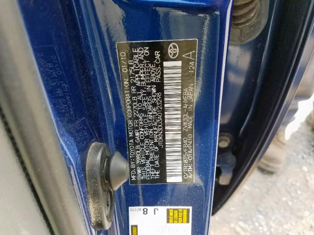 JTDKN3DU3A0123298 - 2010 TOYOTA PRIUS BLUE photo 10