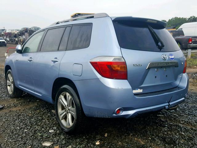 JTEES43A082054535 - 2008 TOYOTA HIGHLANDER BLUE photo 3