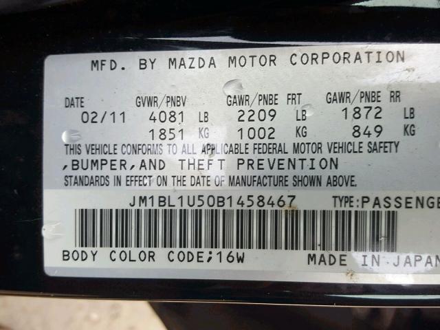 JM1BL1U50B1458467 - 2011 MAZDA 3 S BLACK photo 10