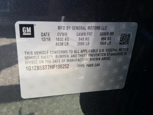 1G1ZB5ST7HF196252 - 2017 CHEVROLET MALIBU LS 灰色 照片 10