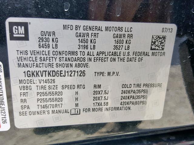 1GKKVTKD6EJ127126 - 2014 GMC ACADIA DEN BLACK photo 10