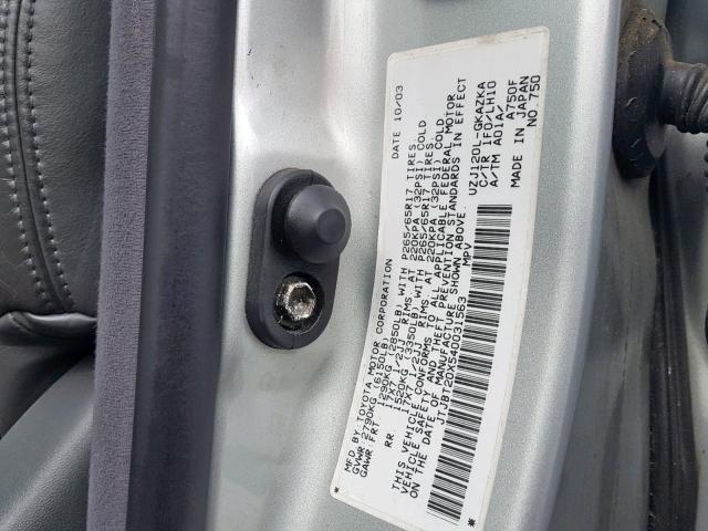 JTJBT20X540031563 - 2004 LEXUS GX 470 SILVER photo 10