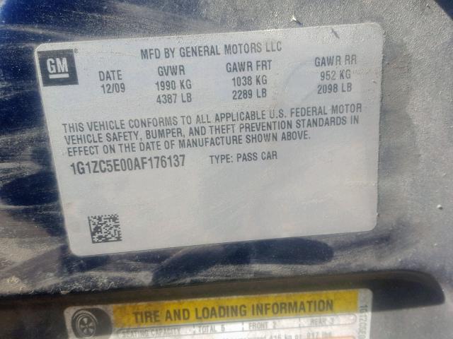 1G1ZC5E00AF176137 - 2010 CHEVROLET MALIBU 1LT BLUE photo 10