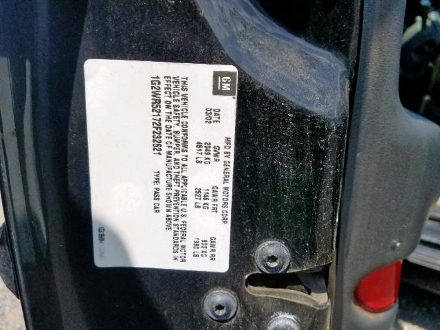 1G2WR52172F232621 - 2002 PONTIAC GRAND PRIX BLACK photo 10