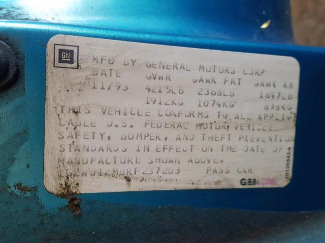 1G2WJ12M8RF237203 - 1994 PONTIAC GRAND PRIX TEAL photo 10