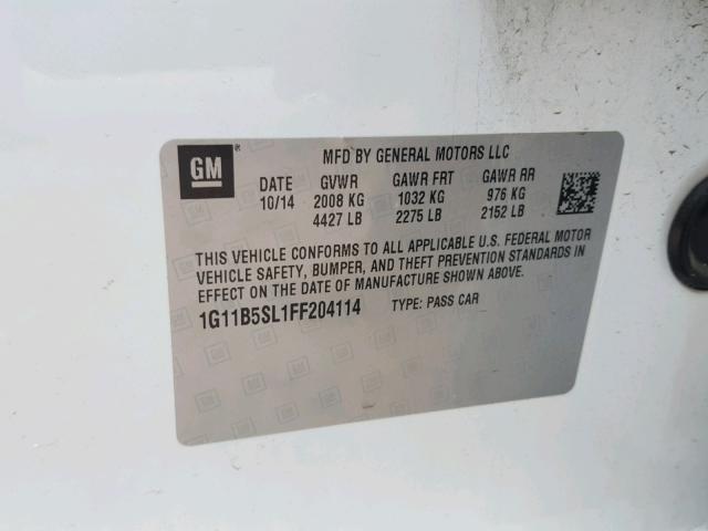 1G11B5SL1FF204114 - 2015 CHEVROLET MALIBU LS თეთრი ფოტო 10