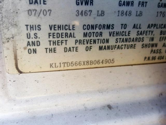 KL1TD566X8B064905 - 2008 CHEVROLET AVEO BASE Ağ foto 10