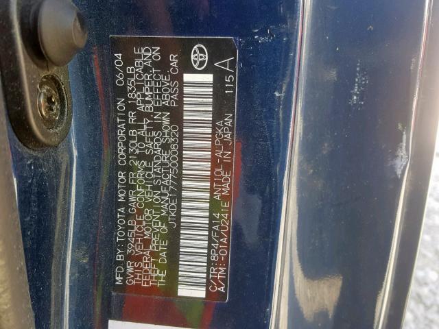 JTKDE177750008320 - 2005 TOYOTA SCION TC ლურჯი ფოტო 10