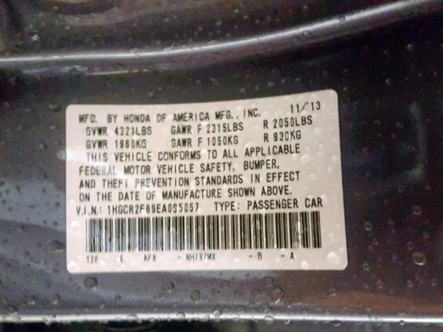 1HGCR2F89EA095057 - 2014 HONDA ACCORD EXL GRAY photo 10