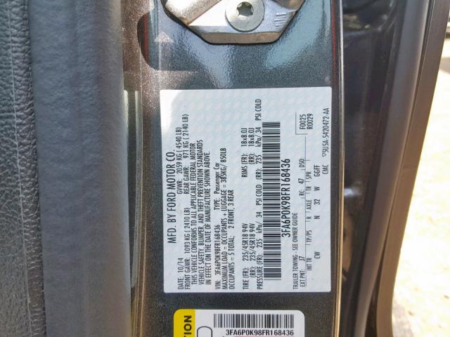 3FA6P0K98FR168436 - 2015 FORD FUSION TIT CHARCOAL photo 10