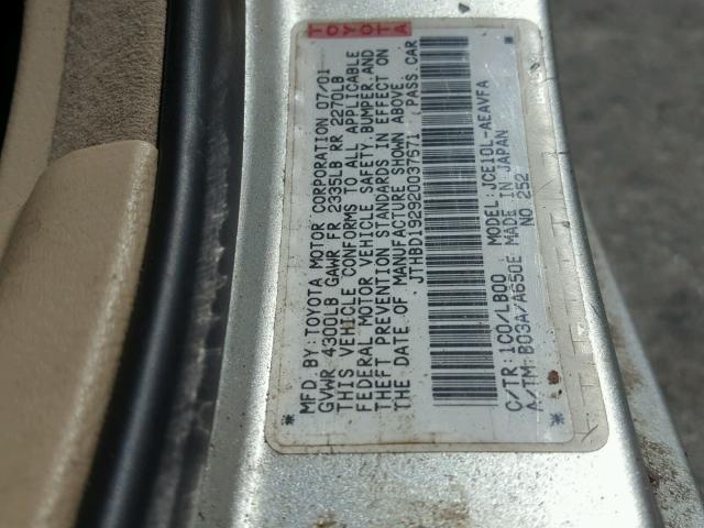 JTHBD192920037671 - 2002 LEXUS IS 300 SILVER photo 10