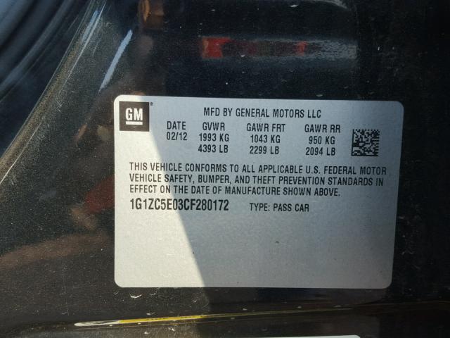 1G1ZC5E03CF280172 - 2012 CHEVROLET MALIBU 1LT BLACK photo 10