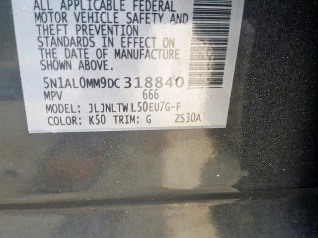 5N1AL0MM9DC318840 - 2013 INFINITI JX35 GRAY photo 10