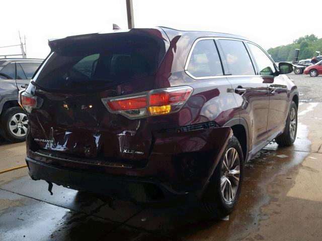 5TDJKRFH8FS150122 - 2015 TOYOTA HIGHLANDER MAROON photo 4