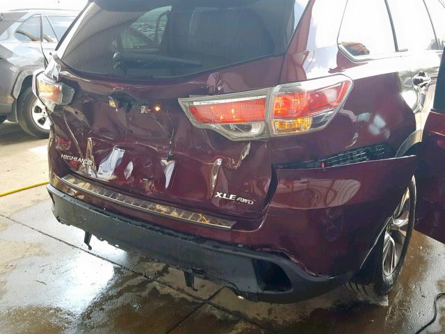 5TDJKRFH8FS150122 - 2015 TOYOTA HIGHLANDER MAROON photo 9