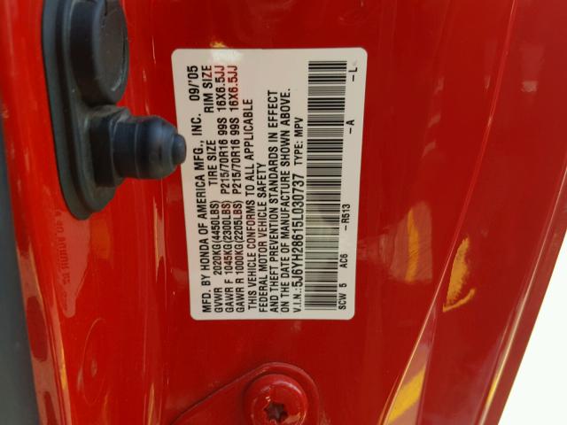 5J6YH28615L030737 - 2005 HONDA ELEMENT EX RED photo 10