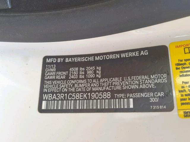 WBA3R1C58EK190588 - 2014 BMW 435 I WHITE photo 10